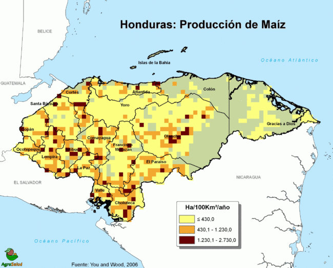 Mapa de honduras con cultivos de maiz