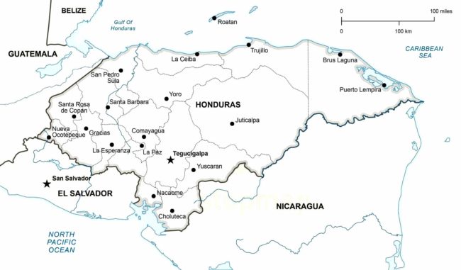 Mapa de Honduras con sus límites para colorear
